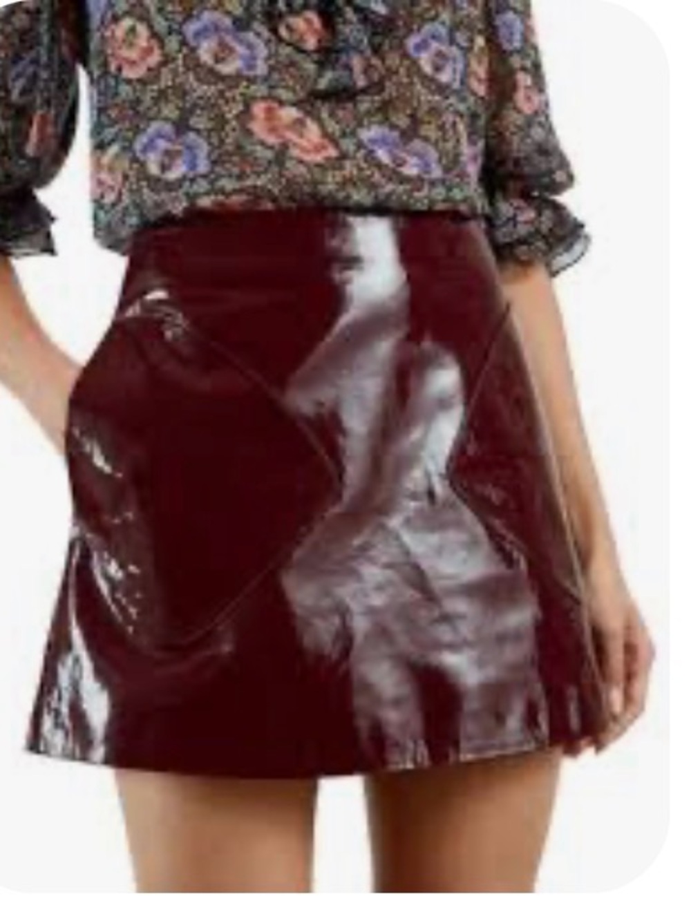 Ted Baker burgundy/ red patent leather skirt